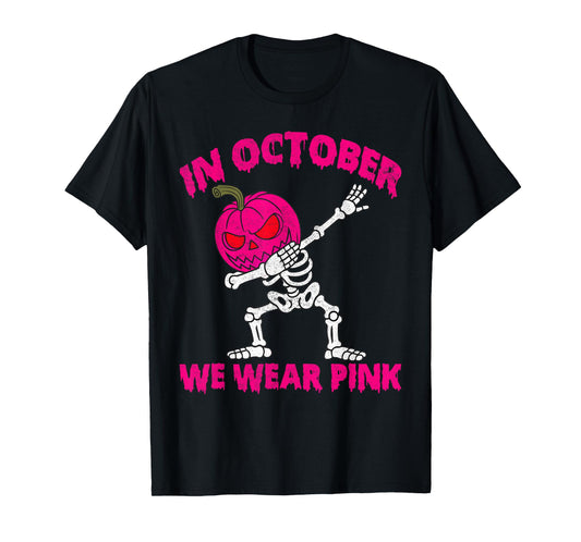 in October We Wear Pink Breast Cancer Pumpkin Halloween Boys T-Shirt