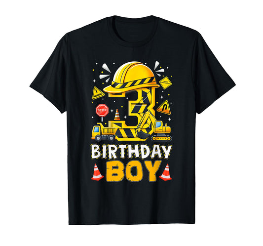 Construction 3 Year Old Birthday Boy 3rd Birthday Excavator T-Shirt