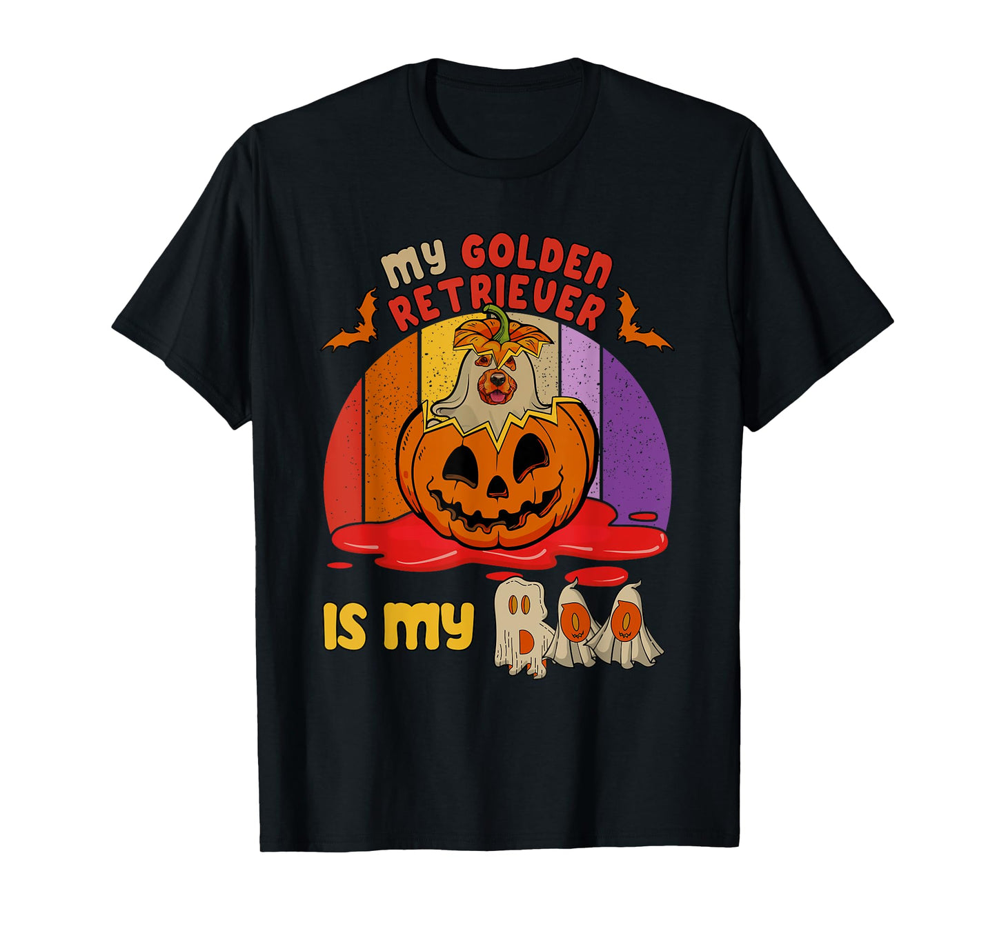 Vintage Retro My Golden Retriever Is My Boo Halloween Dog T-Shirt