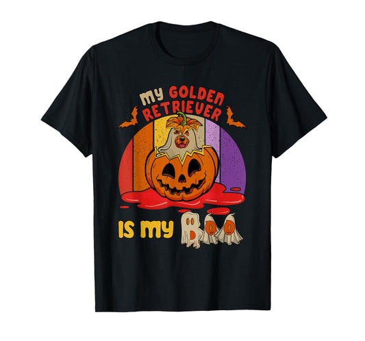 Vintage Retro My Golden Retriever Is My Boo Halloween Dog T-Shirt