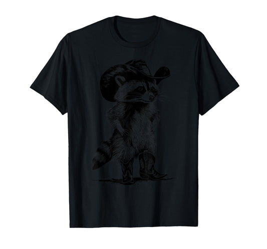 Funny Raccoon Lover Cowboy Cowgirl Western Howdy T-Shirt - Unisex-Adults & Kids - Grey - Small - Short Sleeve - Cotton - Classic Fit - Vintage Modern - Raccoon - Animals - Cartoon - T-Shirt