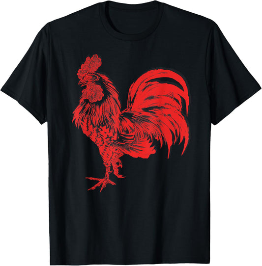Men's Red Rooster Shirt Cocky Vintage Rooster Tee T-Shirt