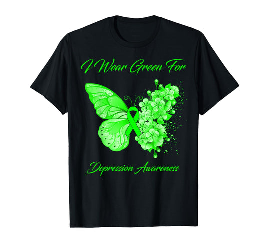 Butterfly I Wear Green For Depression Awareness T-Shirt