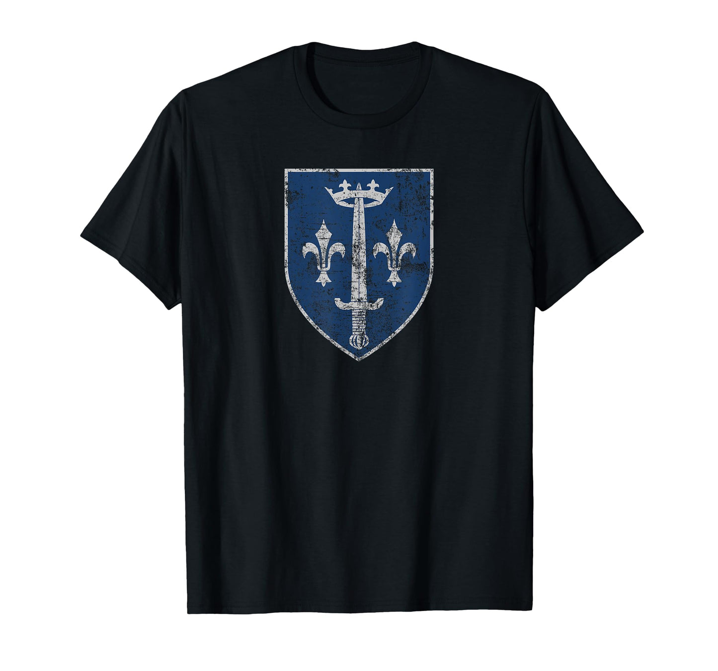 Family Crest of Saint Joan of Arc Distressed Print T-Shirt