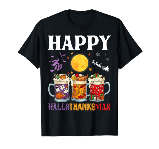 Happy HalloThanksMas Beer Drinker Halloween to Xmas Cheers T-Shirt