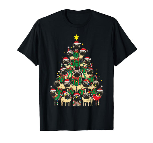 Dog Pugs Christmas Tree Cute Xmas Boys Girls Kids Women Men T-Shirt