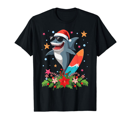 Funny Shark Hawaiian Summer Surfing Shark Christmas in July Men Women Kids T-Shirt