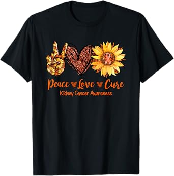 Daisy Peace Love Cure Kidney Cancer Awareness Gift T-Shirt