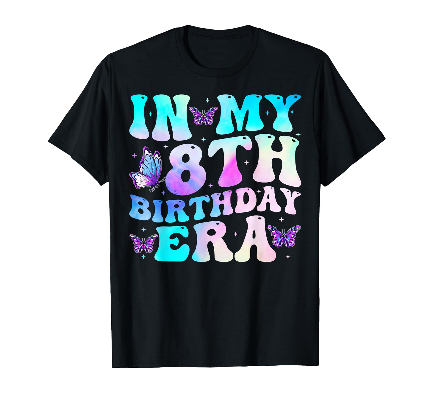 In My 8th Birthday Era Butterfly Groovy 8 Years Old Girls T-Shirt