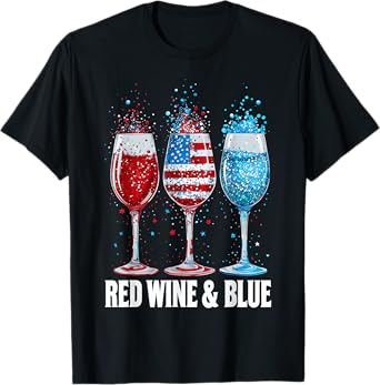 4th Of July Wine Glasses Red White Blue Patriotic Women Girl T-Shirt
