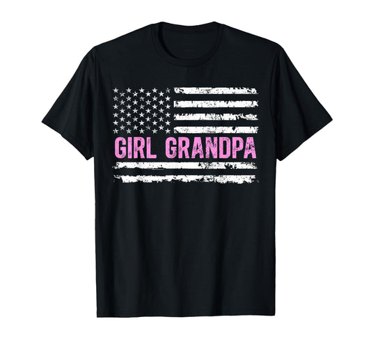Girl Grandpa Of Girls US Flag Girl Grandfather Girls Grandpa T-Shirt