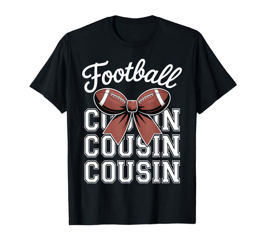 Football Cousin Cute Bow Football Lover Cousin Mothers Day T-Shirt