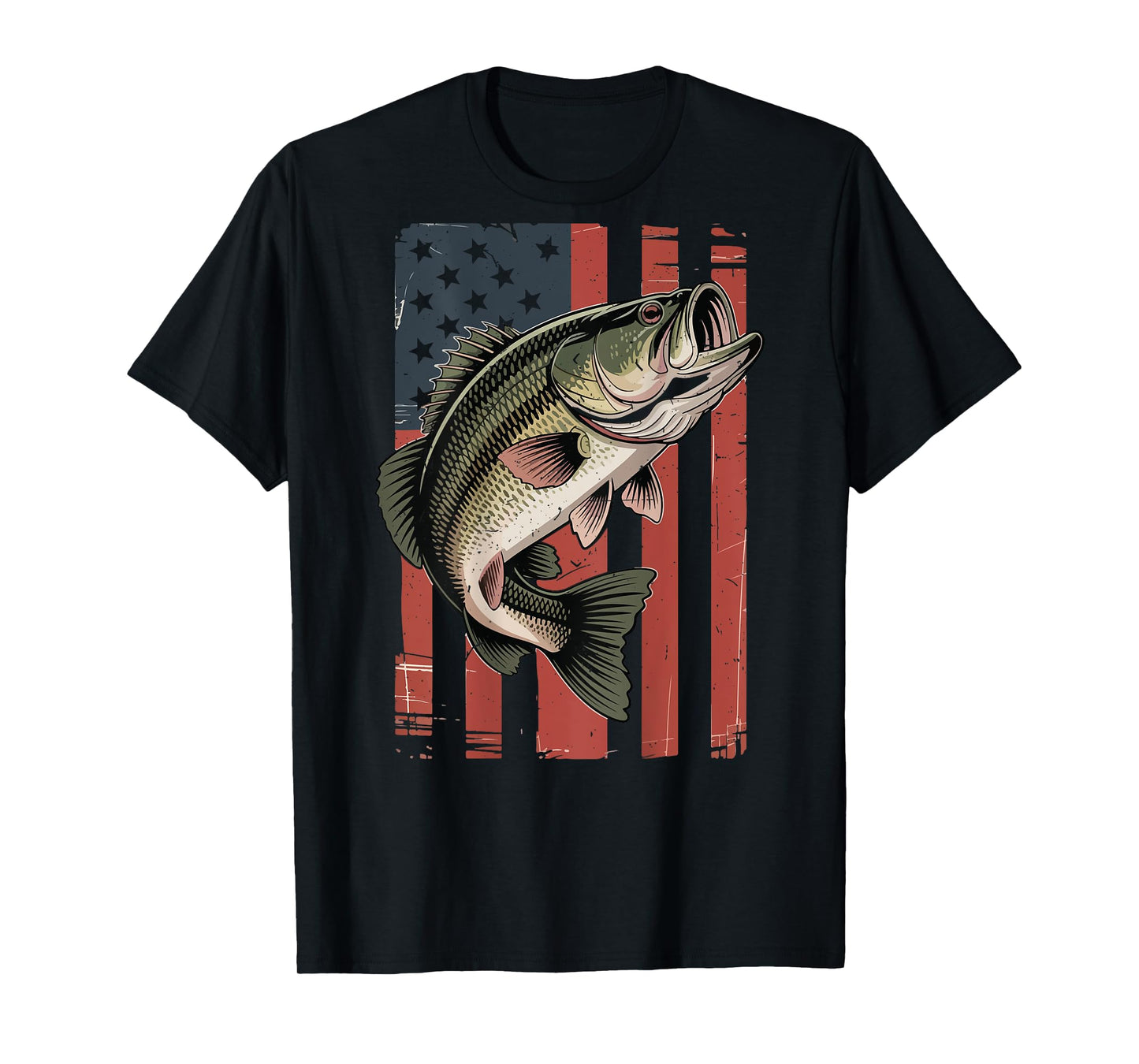 On-Back American Flag Bass Fishing 4th July Men Boy Graphic T-Shirt