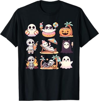 Summerween Spooky Halloween Summer Vibes Pumpkin Ghost Tee T-Shirt