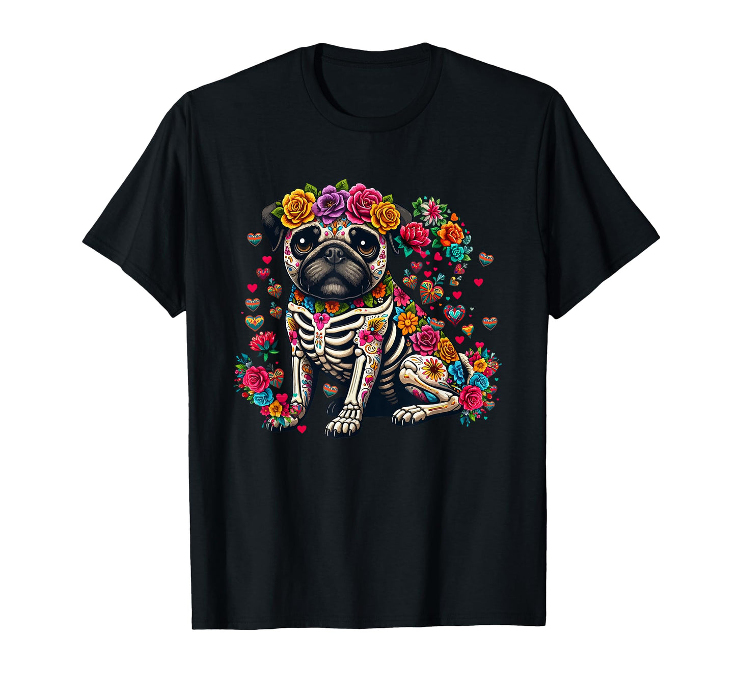 Pug Floral Skeleton Dia De Los Muertos Mexican Lover Owner T-Shirt