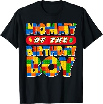 Mom And Dad Mommy Birthday Boy Building Bricks Family Party T-Shirt