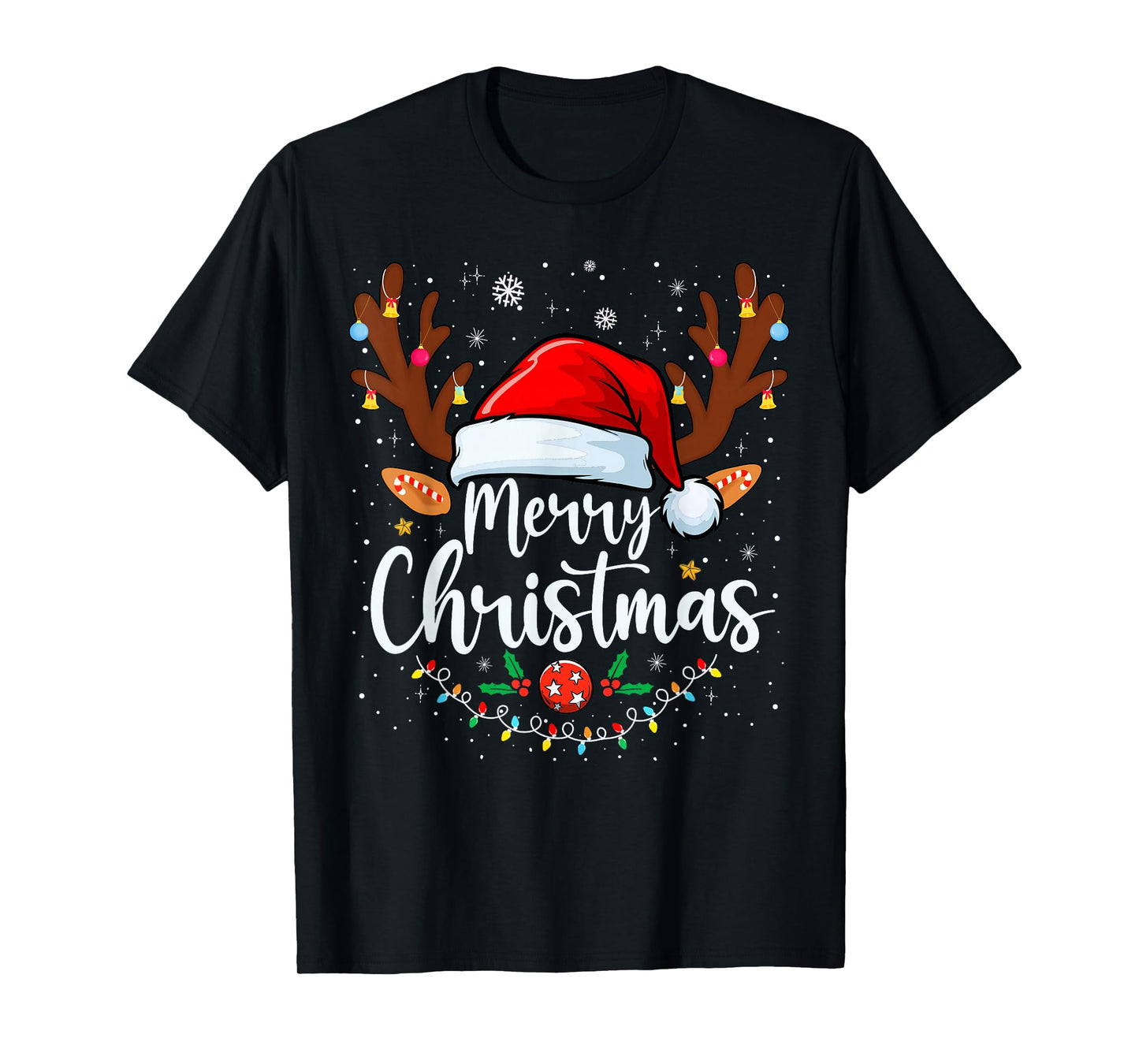 Merry Christmas Red Santa Hat Reindeer Xmas Matching Family T-Shirt