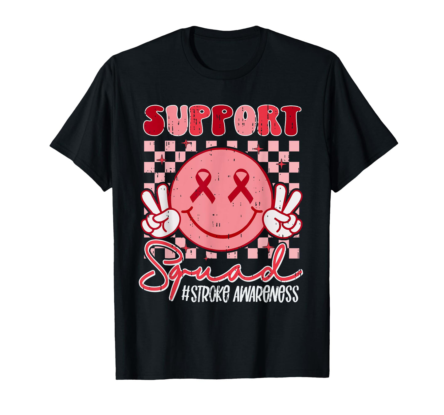 Support Squad Stroke Awareness Smile Ribbon Red Brain Attack T-Shirt