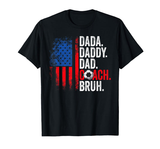 Dada Daddy Dad Coach Bruh Soccer Dad USA Flag Fathers Day T-Shirt