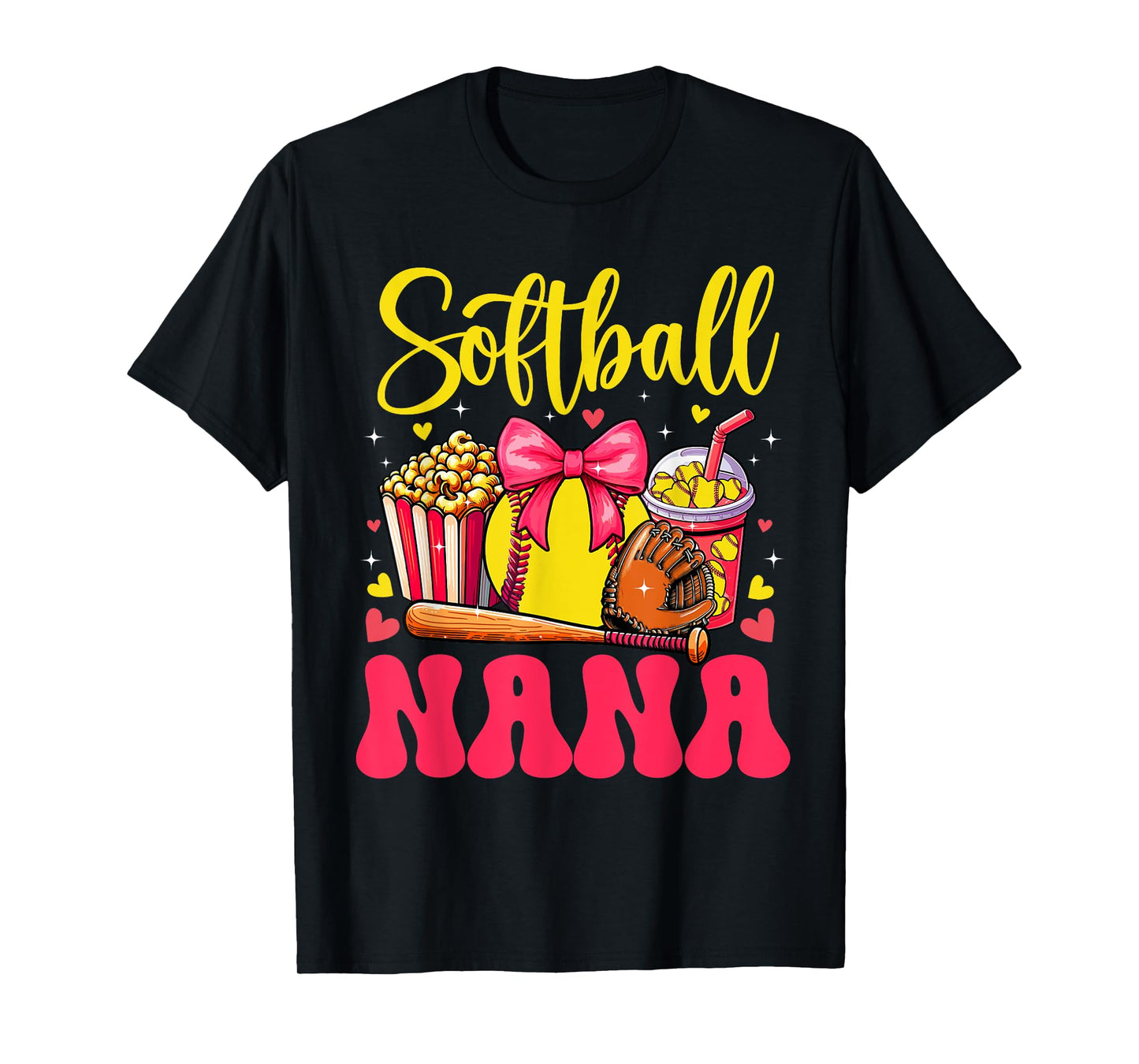 Softball Lover Nana Mother's Day Bow Tie Cute Fan Player T-Shirt