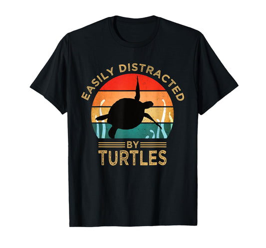 Easily Distracted By Turtles Vintage Funny Turtle T-Shirt