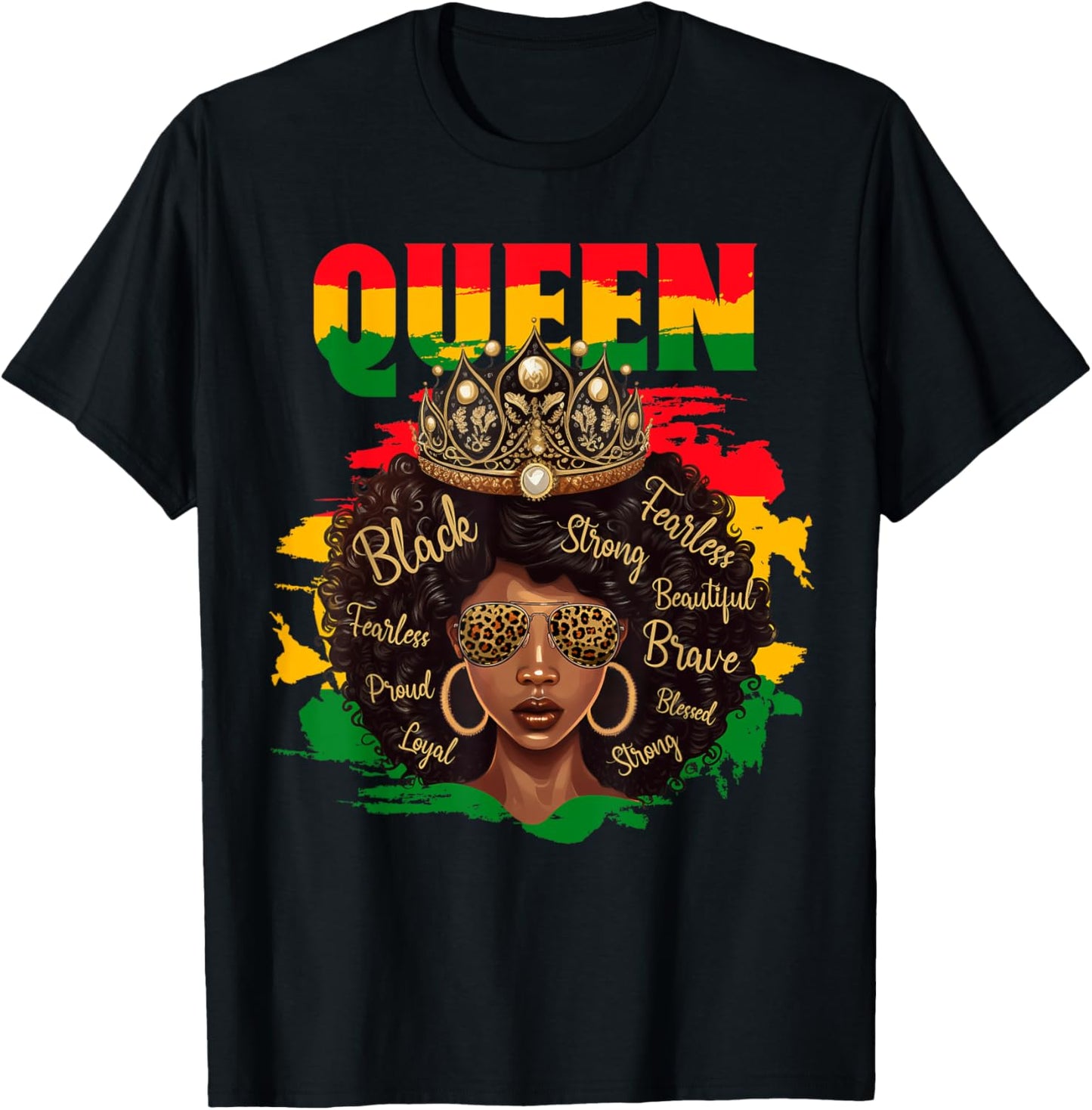 Juneteenth Black Queen Leopard Afro African Melanin Girls T-Shirt