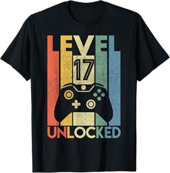 Level 17 Unlocked Shirt Funny Video Gamer 17th Birthday Gift T-Shirt