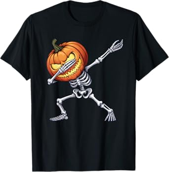 Dabbing Skeleton Halloween Jack O Lantern Pumpkin Boys Men T-Shirt