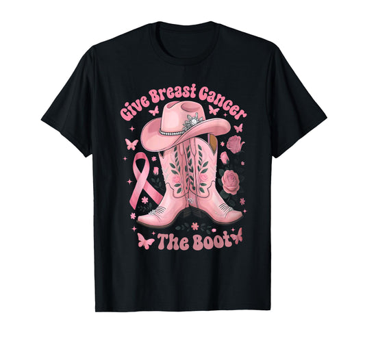 Give Breast Cancer The Boot Pink Ribbon Western Cowboy Boots T-Shirt