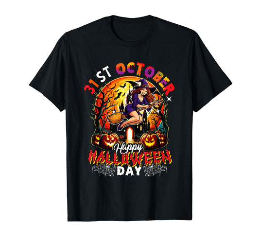 31st October Happy Halloween Day Horror Moon Costume Witch T-Shirt