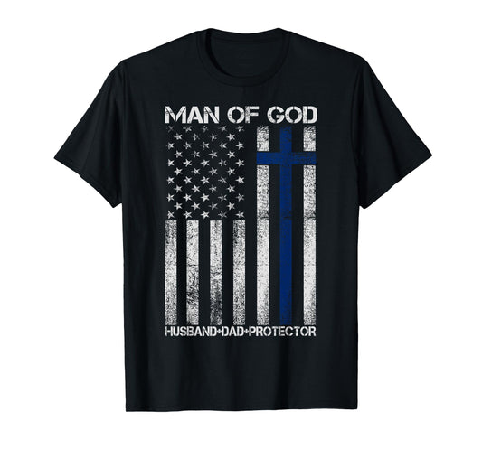 Religious Cross Fathers Day Man of God Husband Dad Protector T-Shirt