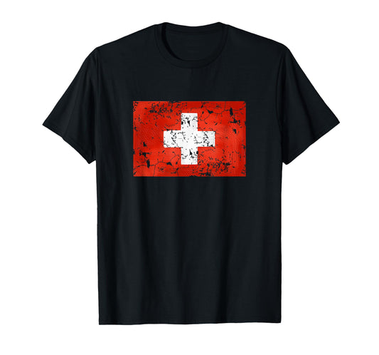 Swiss Flag Vintage Cross Flag Men and Women T-Shirt