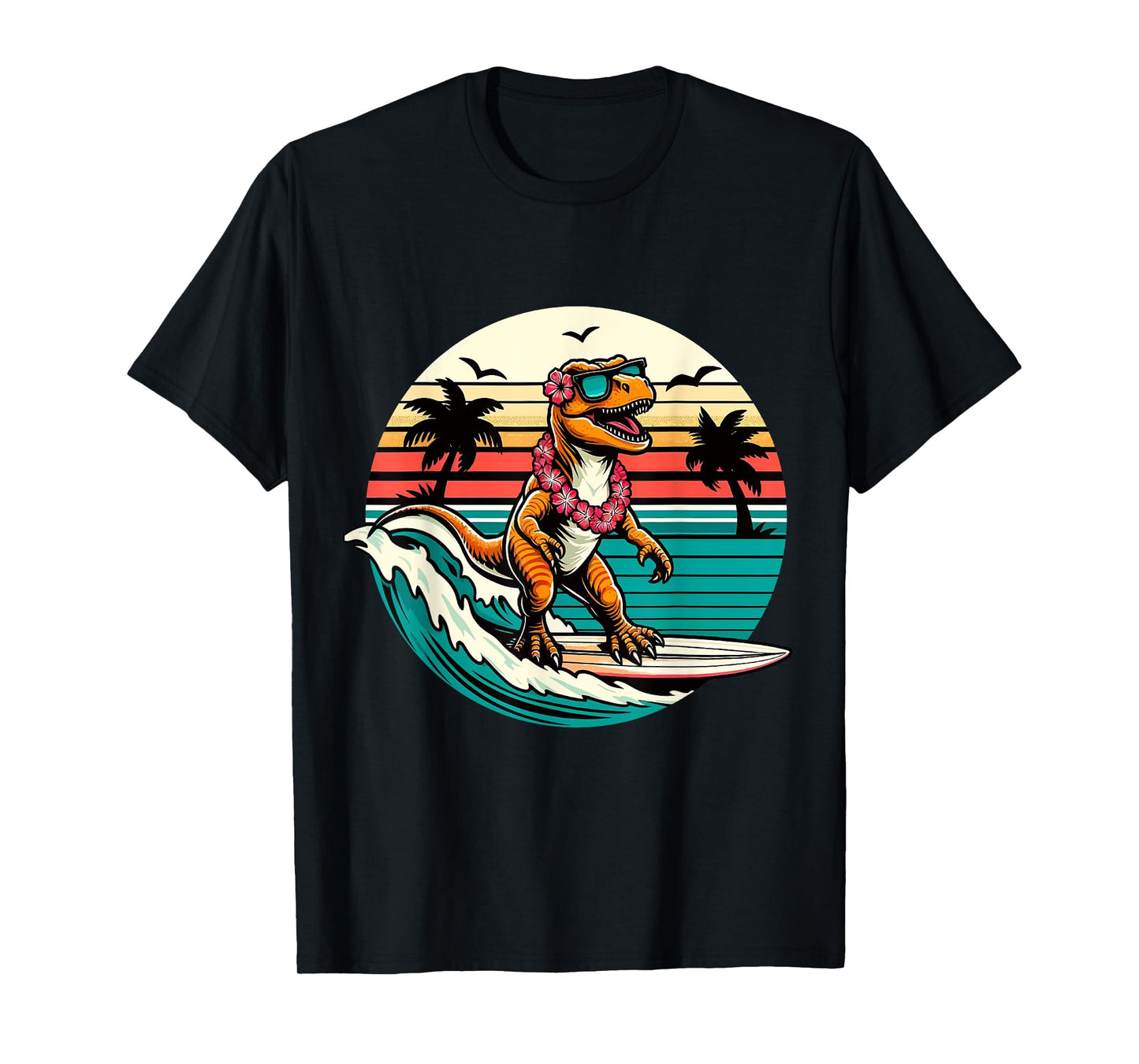 Funny Dinosaur Surfboard Beach Summer Surfing Trex Hawaiian T-Shirt