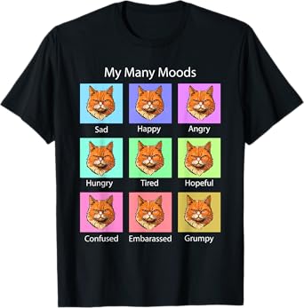 My Many Moods Funny Cat Grumpy Face - Kitten Cat Lover T-Shirt
