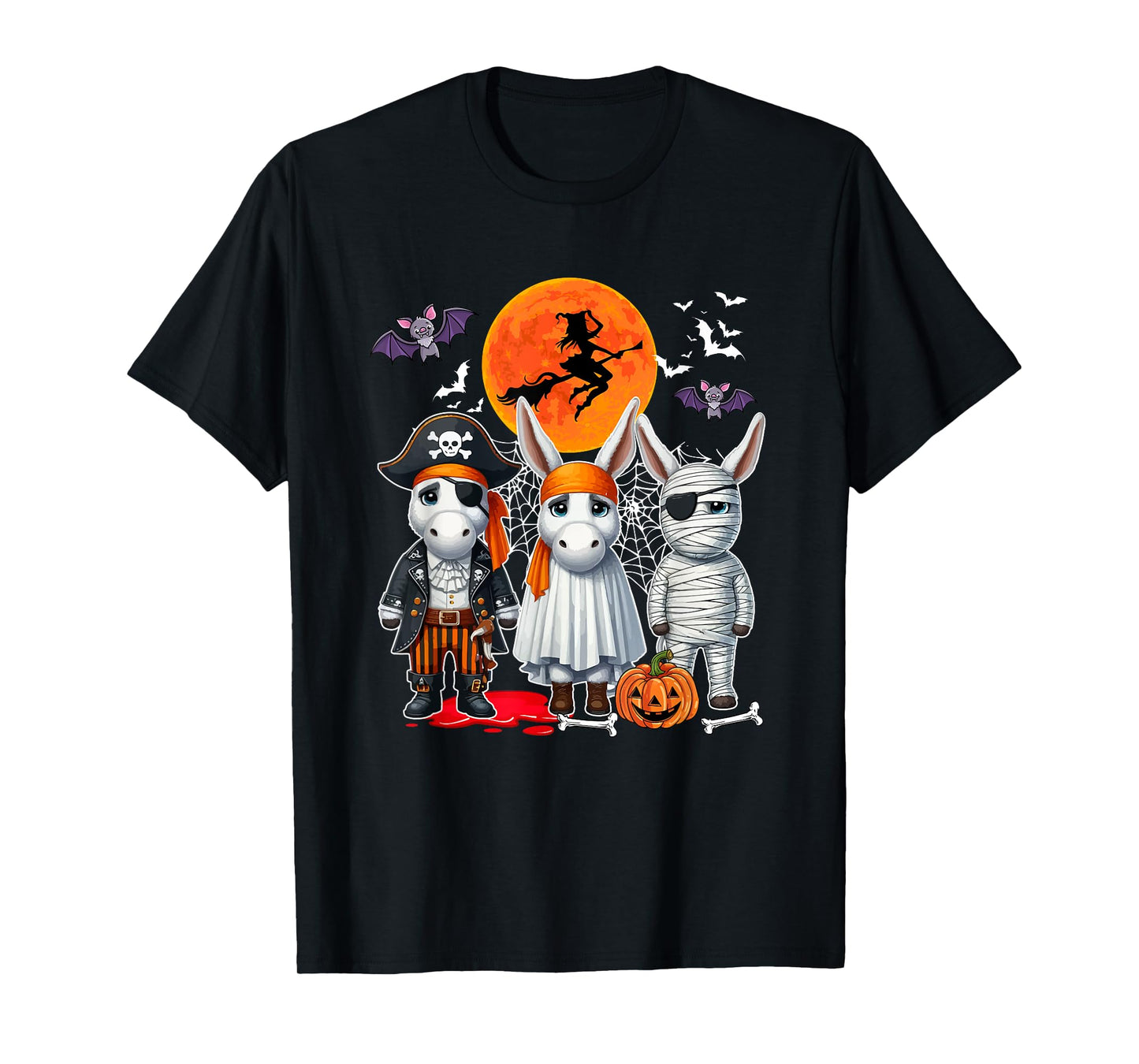Three Cute Mules Cosplay Pirate Boo Mummy Halloween T-Shirt