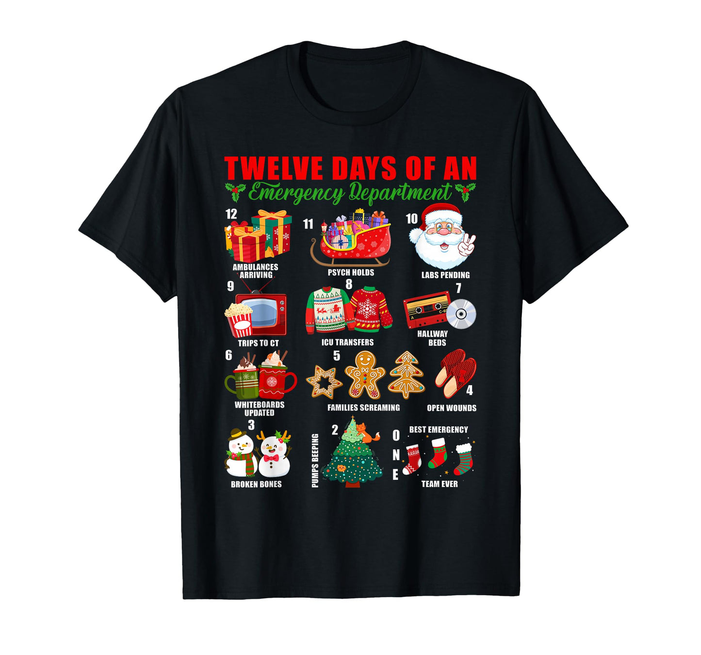 Twelve Days of an Emergency Department ED Nurse Christmas T-Shirt