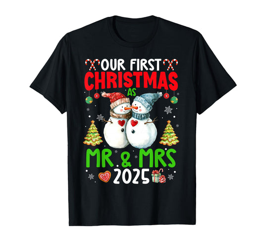 Our First Christmas as Mr & Mrs 2025 Couple Matching Pajamas T-Shirt