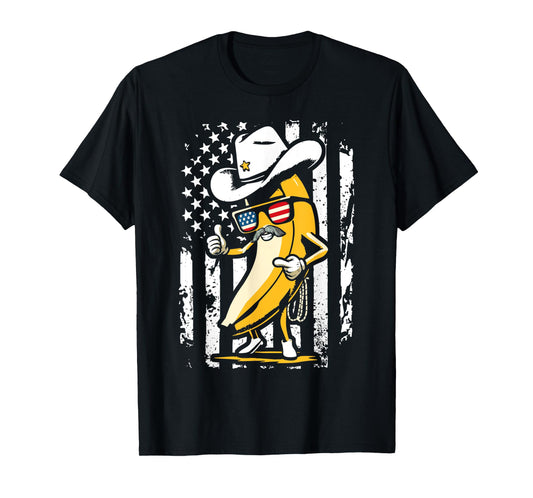 Banana Proud Retro American Flag Banana Funny Cowboy Western T-Shirt