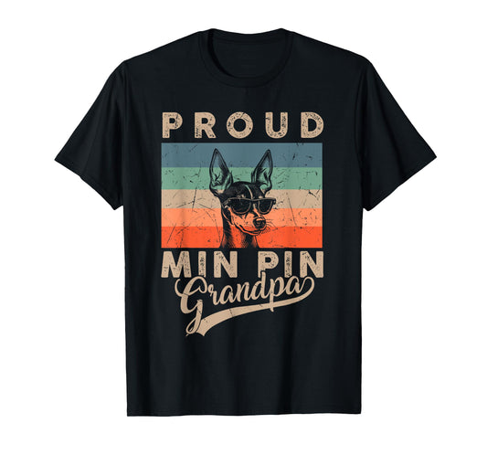 Vintage Proud Min Pin Dog Grandpa Dog Owners Father's Day T-Shirt for Men Women Kids