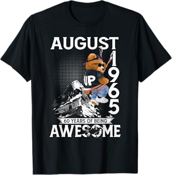 60th Birthday Bear Legends August 1965 60 Years Old For Men T-Shirt
