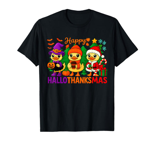 HUGvyn Halloween: Happy Hallothanksmas Goose Fall Christmas T-Shirt