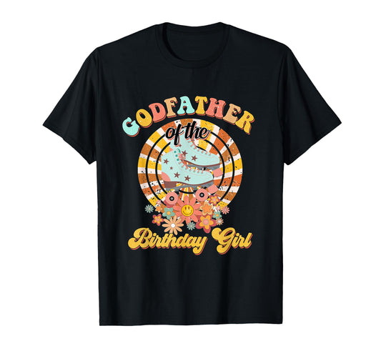 Mens Godfather Of The Birthday Girl Rolling Skate Retro groovy T-Shirt