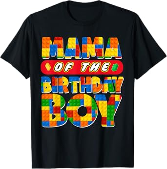 Mom And Dad Mama Birthday Boy Building Bricks Family Party T-Shirt
