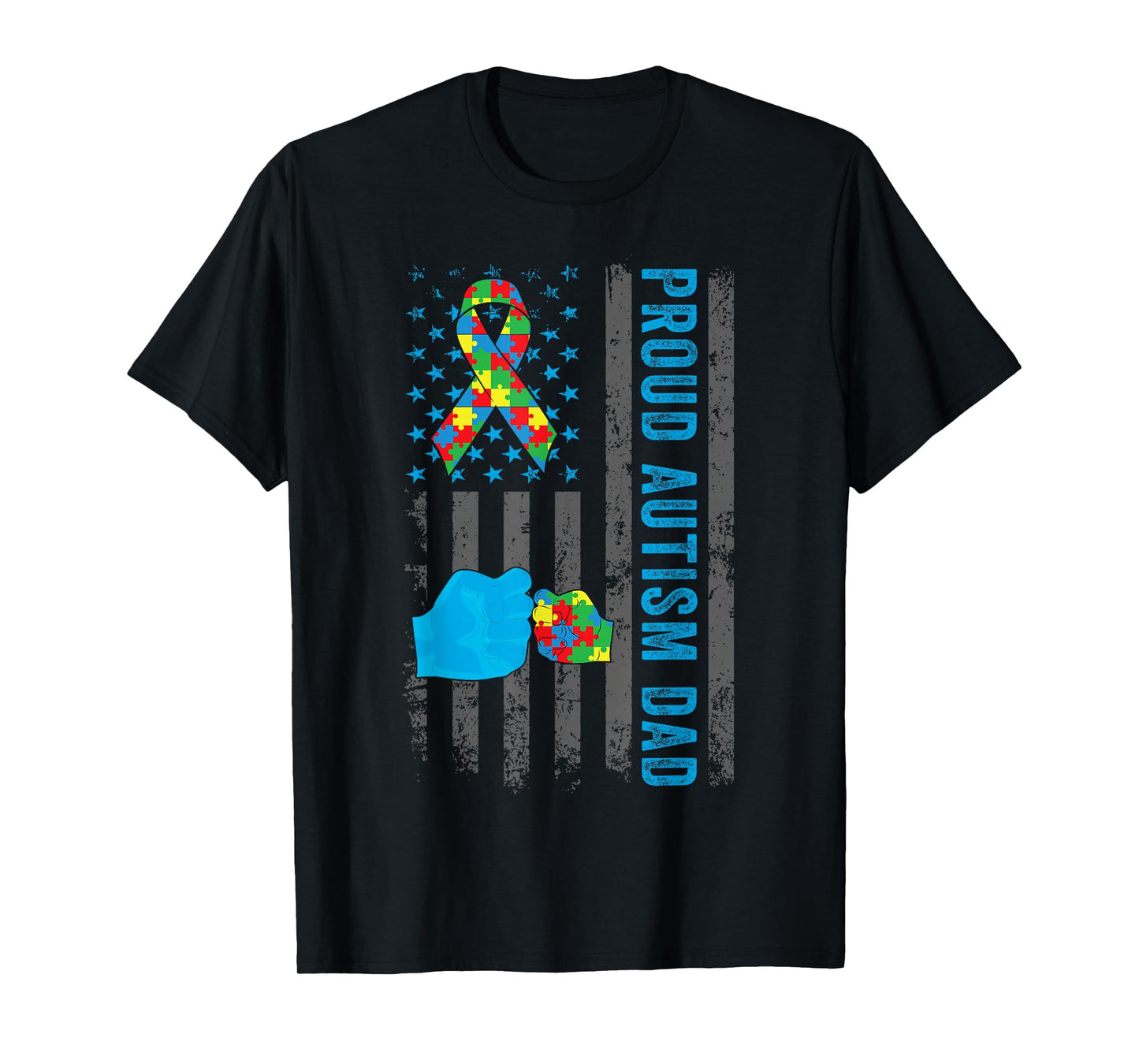 Proud Autism Dad American Flag USA Autism Awareness Dad Men T-Shirt