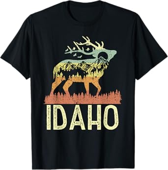 Idaho Retro Mountain Vintage Elk Hiking Men Women Kids Gift T-Shirt