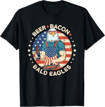 Funny Beer Bacon Bald Eagles Patriotic 4th of July T-Shirt