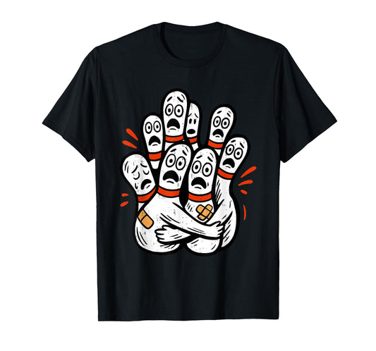 Cartoon Bowling Pins Scared Funny Bowler Sport Player T-Shirt
