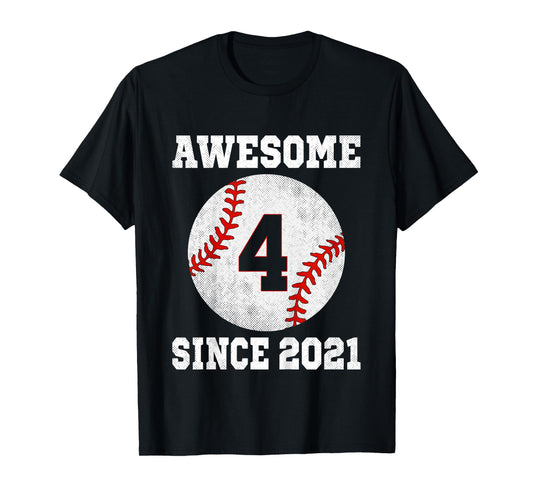 Kids 4th Birthday Baseball Player 4 Years Old Vintage Sports T-Shirt