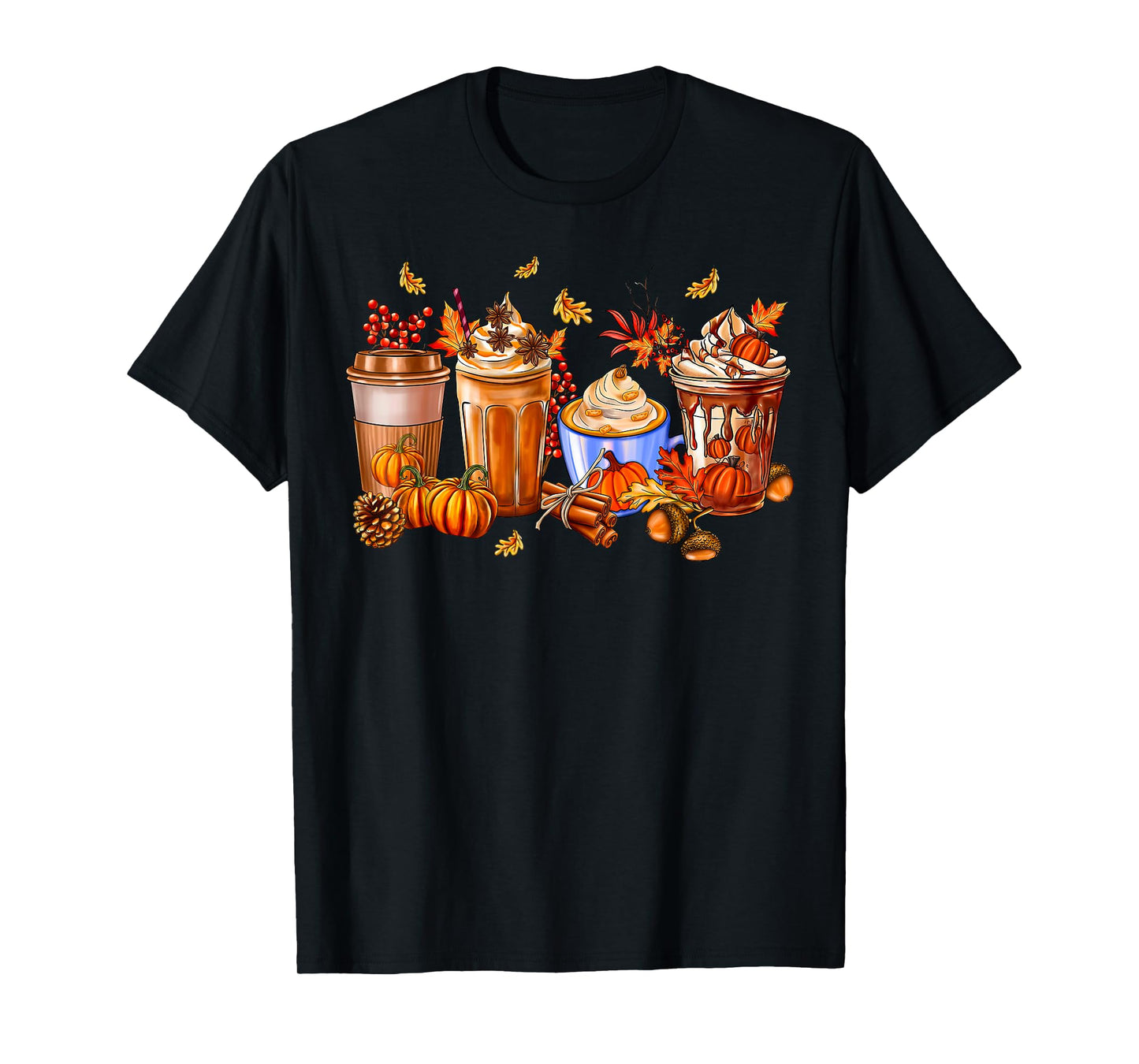 Pumpkin Spice Latte Coffee Cups Autumn Fall Season Costume T-Shirt