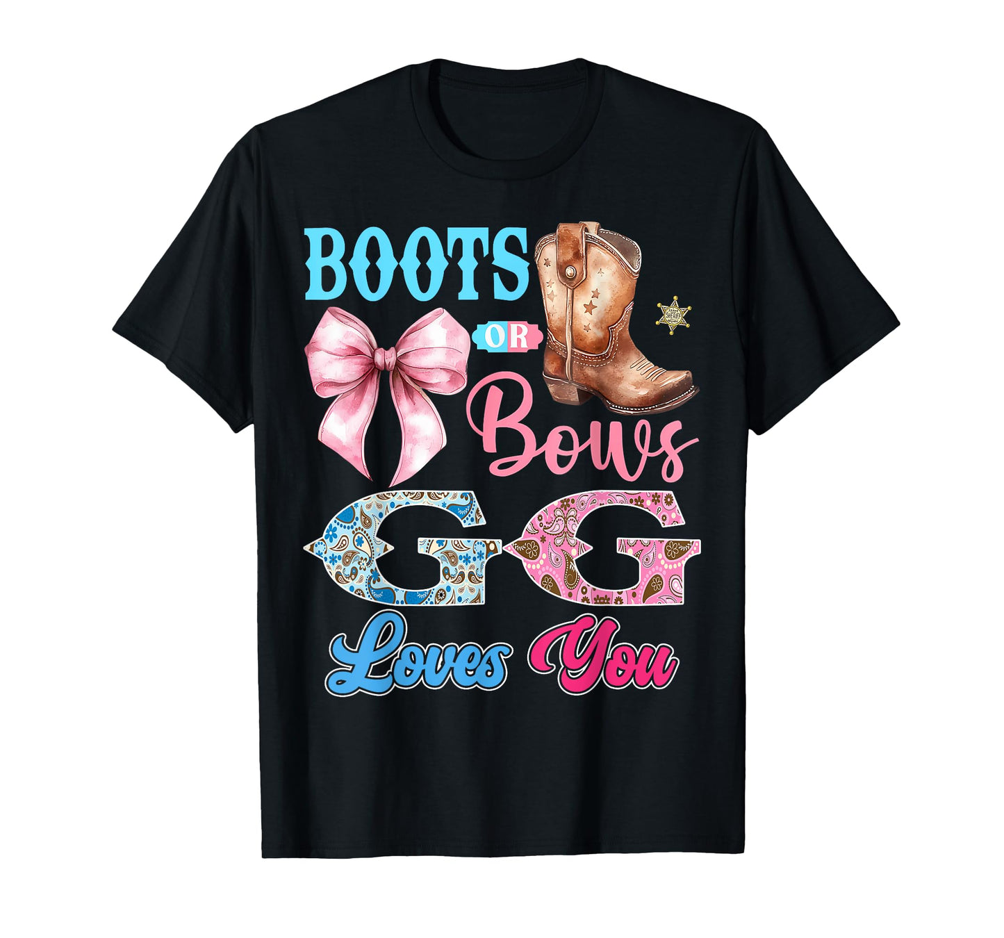 Boots or Bows GG Loves You Gender Reveal Party T-Shirt